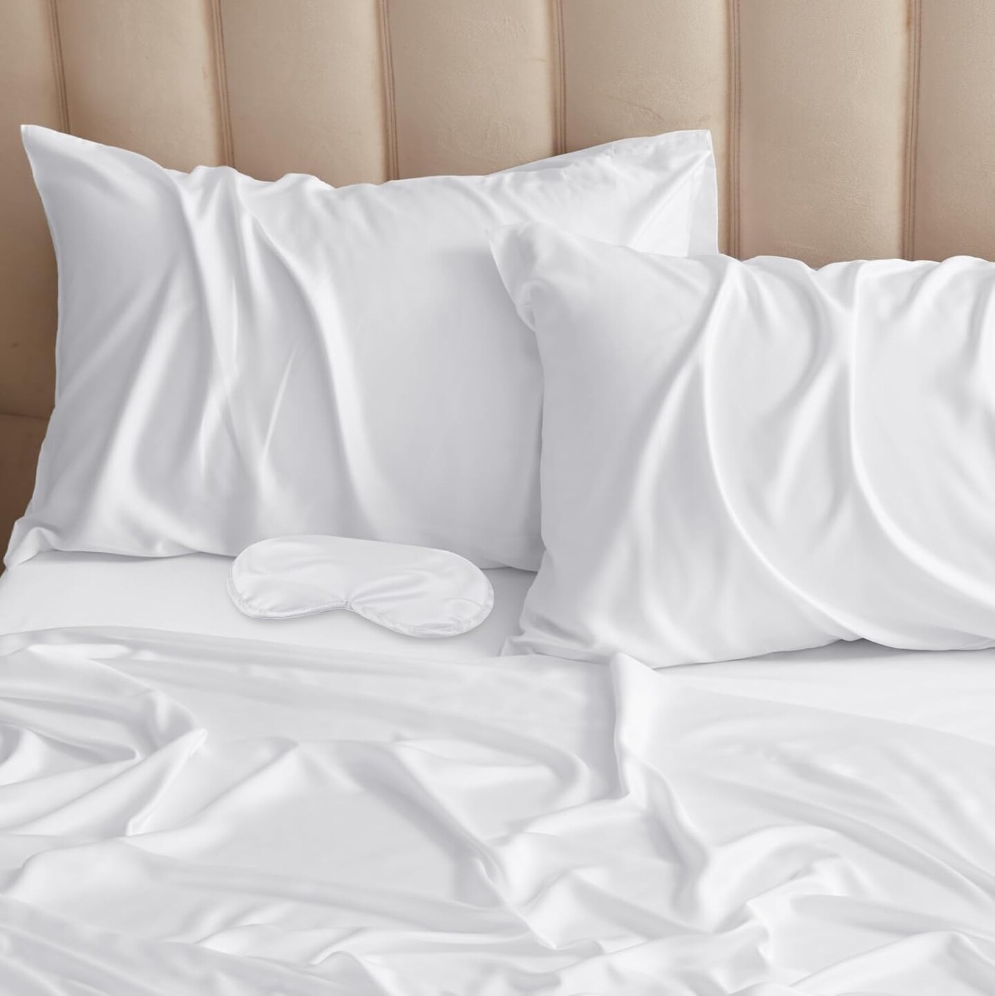Pillow Cases Queen Size Set of 3, 100% Rayon Derived from Bamboo, Cooling Pillowcase, Soft &#x26; Breathable Pillow Covers with Envelope Closure, Eye mask (20x30 inches, White)