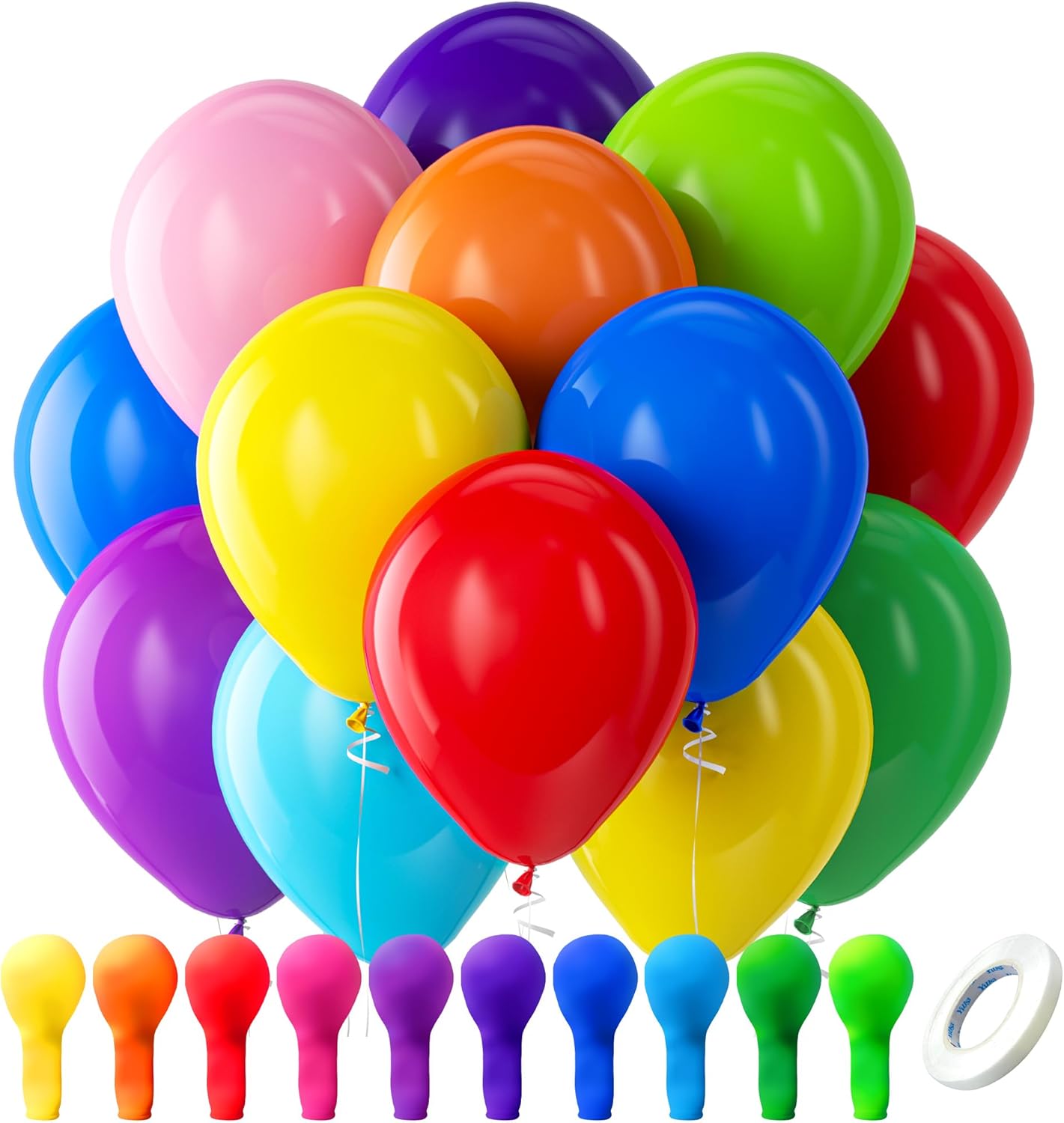 Assorted Rainbow Latex Balloons, 100 Pack 12 inch Round Helium Bright Color Balloons for Birthday Baby Shower Wedding Party Decorations