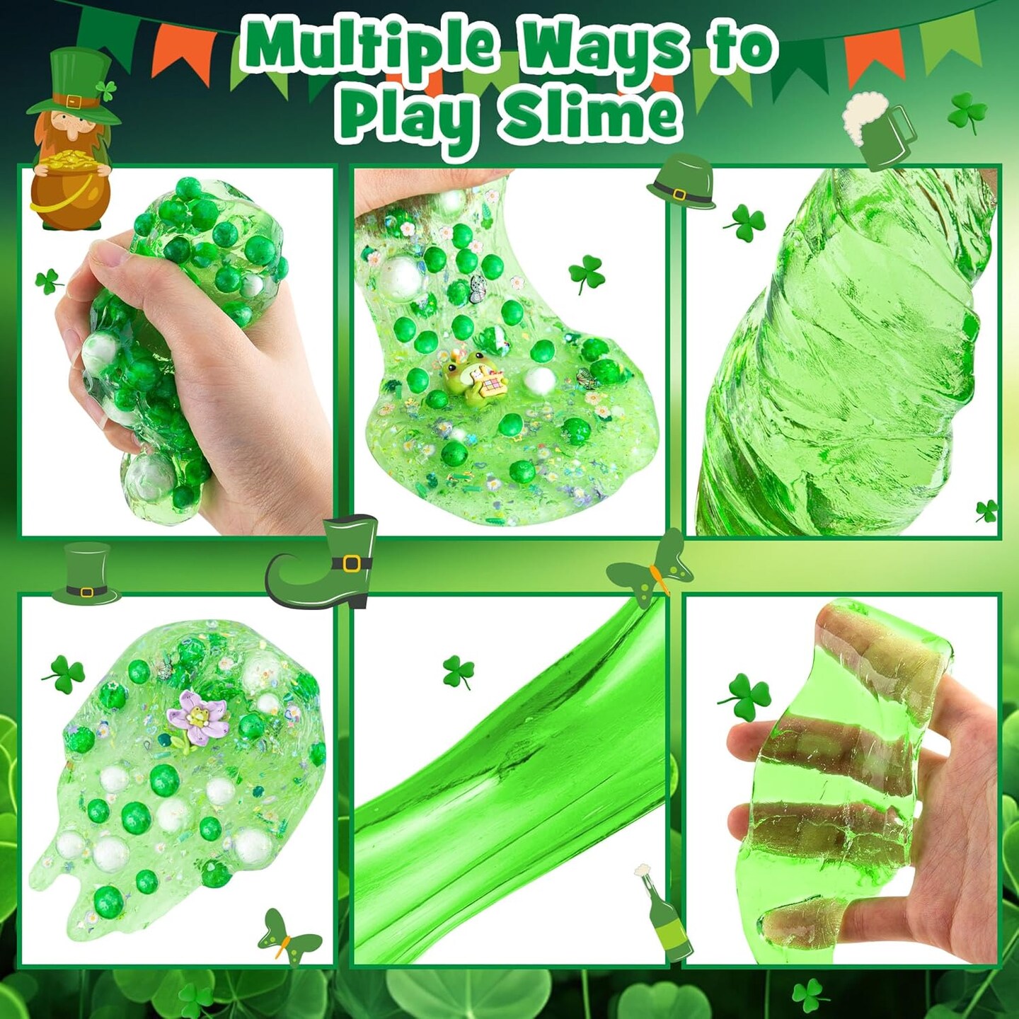 Frog Clear Slime 300ml, Green Clear Slime Kit for Girls Ages 8-12 with 8 Packs Slime Add-Ins, Slime for Kids Party Favors, Non Stick Slime with Clay, Halloween St. Patrick&#x27;s Day Easter Gifts