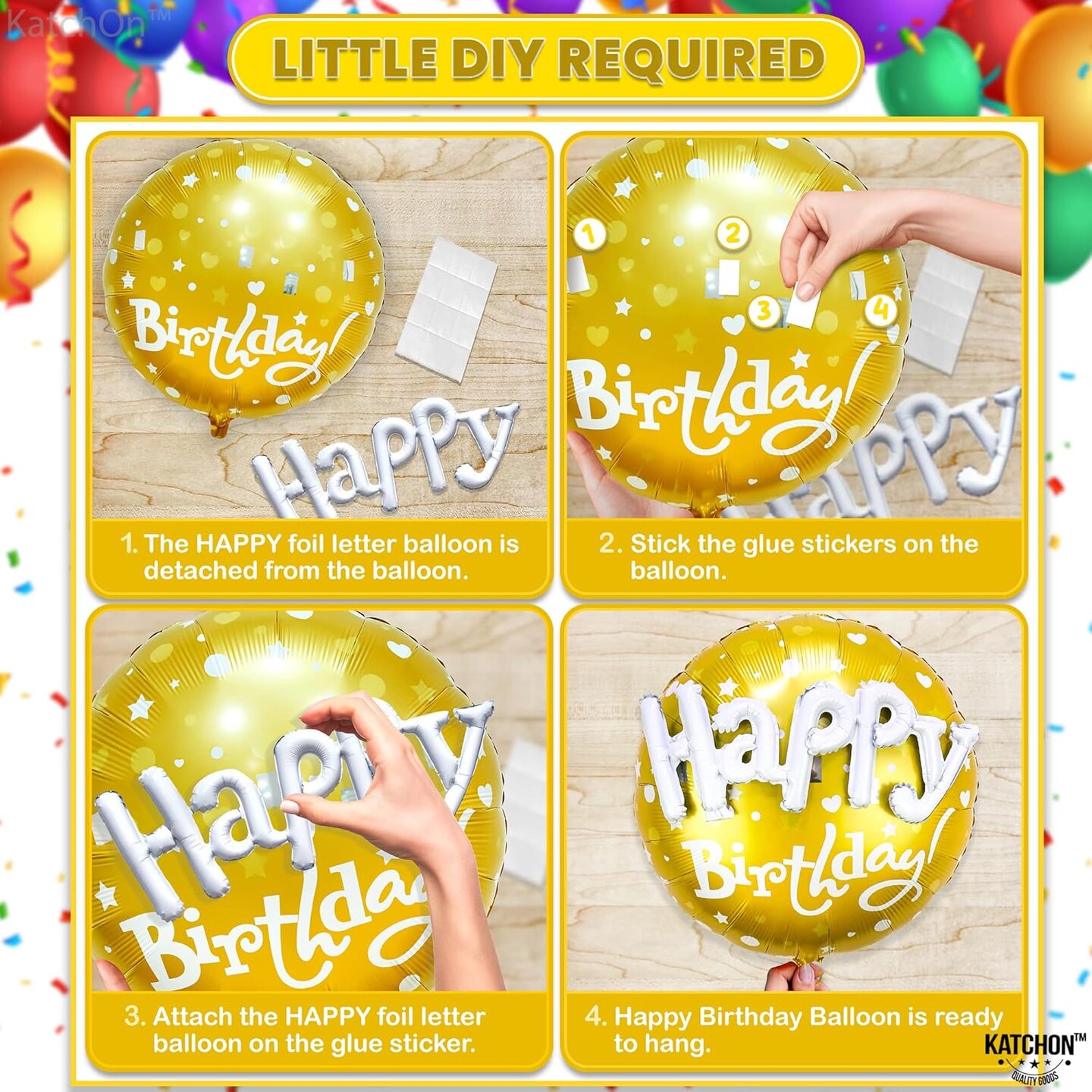 Gold Happy Birthday Balloon Set - 23 Inch, Big, Pack of 5 | Happy Birthday Mylar Balloons, Golden Birthday Balloons | Gold Star Balloons, Gold Foil Balloons | Black And Gold Party Decorations