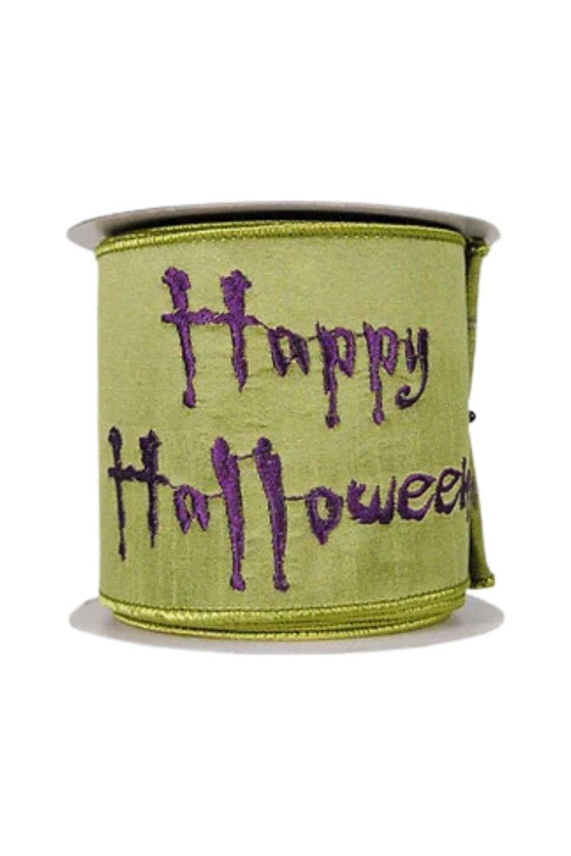 4&#x22; Embroidered Happy Halloween Ribbon: Lime (10 Yards)