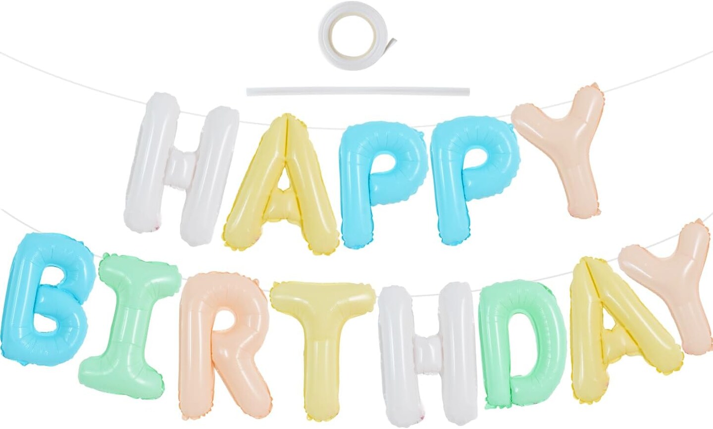 Light Colorful Happy Birthday Balloon Banner 16 Inch Mylar Foil Letters Birthday Sign Bunting for Girls Boys Kids &#x26; Adults Birthday Decorations and Party Supplies