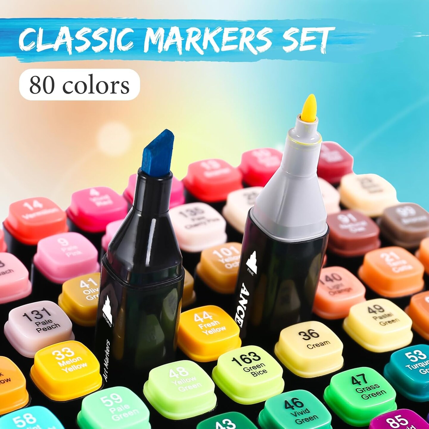 80 Color Alcohol Art Markers Set, Brush & Fine Tips for Adults & Kids