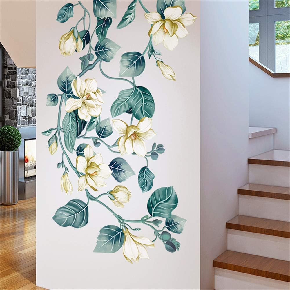 3D Blue Flower Vine White Floral Leaf Art Decor Kids Room Wall Sticker Girls Teens Bedroom Living Room Wall Decals Nursery Rooms Walls Mural Peel Stick Decor