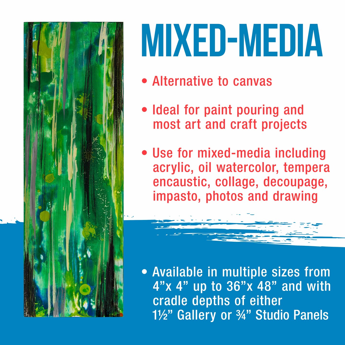 Unfinished Cradled Wood Panels for Painting, 2 Pack of 14x18 inch - Gallery Birch Wooden Canvas Boards 1-1/2&#x22; Deep - Mixed-Media Craft, Acrylic, Oil, Encaustic, Paint Pouring