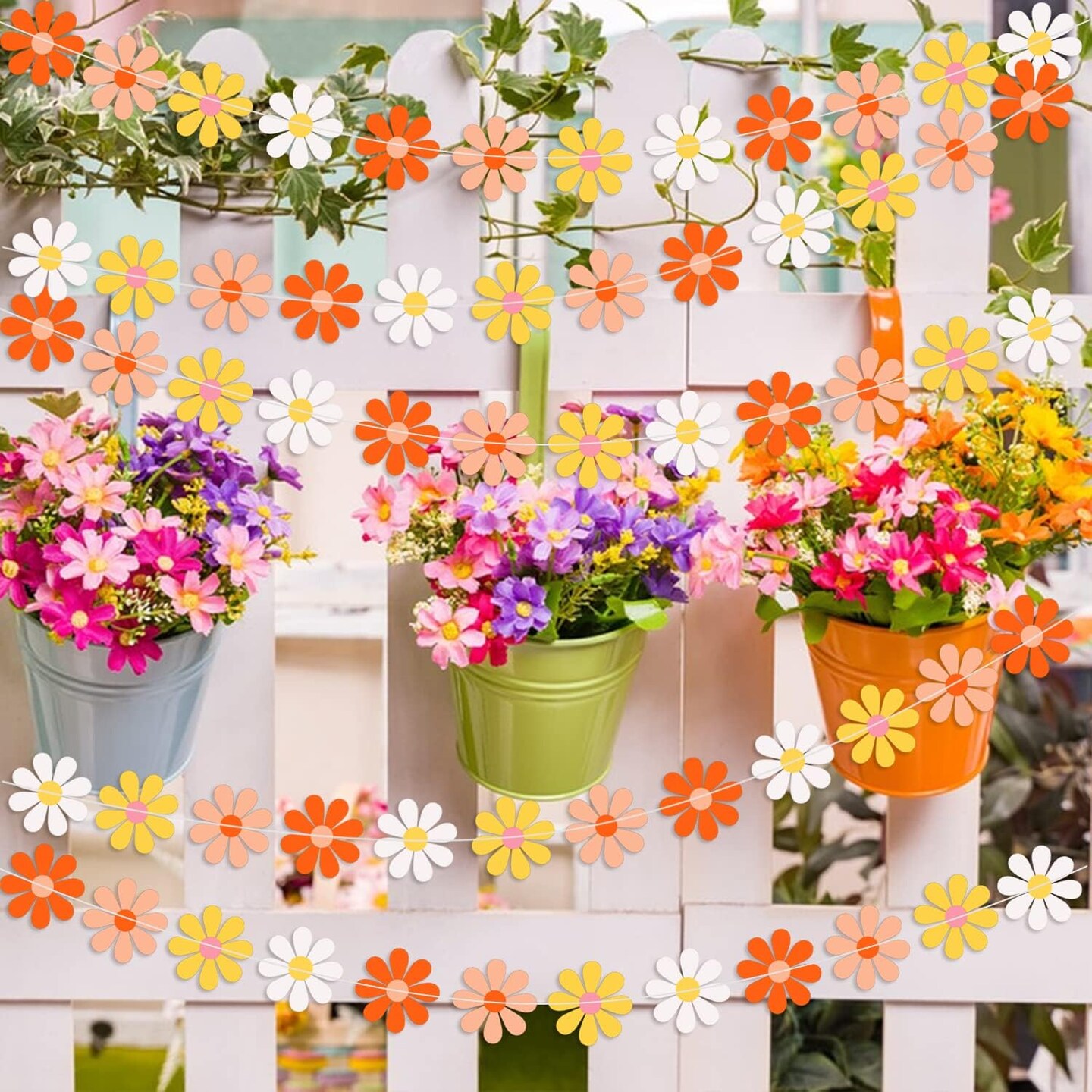 Daisy Groovy Boho Party Banner - Colorful Daisy Flower Banner for Hippie Party, Two Groovy Birthday, Baby Shower, Home &#x26; Classroom Decorations