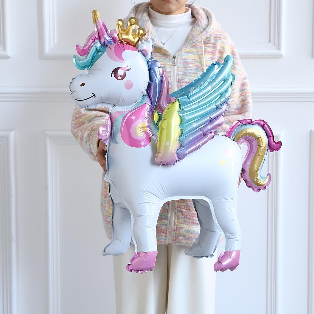 5Pcs Self Standing Unicorn with Crown Balloons 3D Rainbow Balloon Pink Star Foil Balloons for Unicorn Party Girls Birthday Party Baby Shower Decorations (crown)