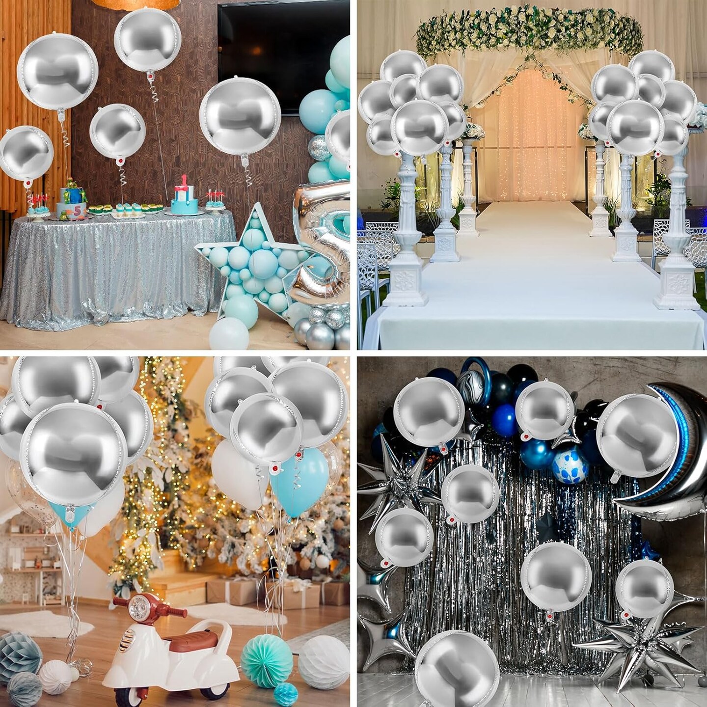 18 Pcs Silver Foil Balloons Shiny Round Balloons Set Large Balloon Garland Arch for Birthday Graduation Wedding Bachelorette Party Decorations, 5 Pcs 22 Inches, 5 Pcs 15 Inches, 8 Pcs 10 Inches