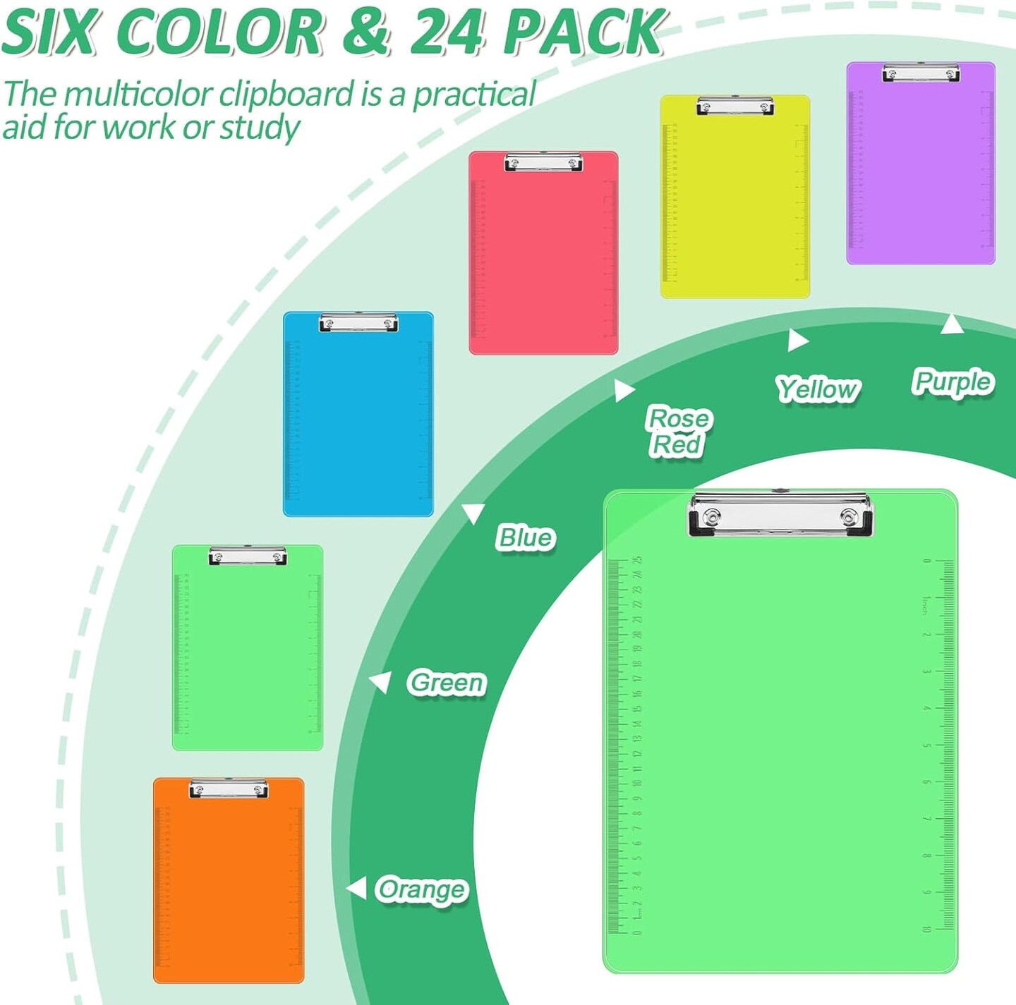 Plastic Clipboards, 24 Pack Clear Colored Clipboards, Low Profile Clip Board 12.5 x 9 Inch Standard Letter Size, Office Supplies Classroom