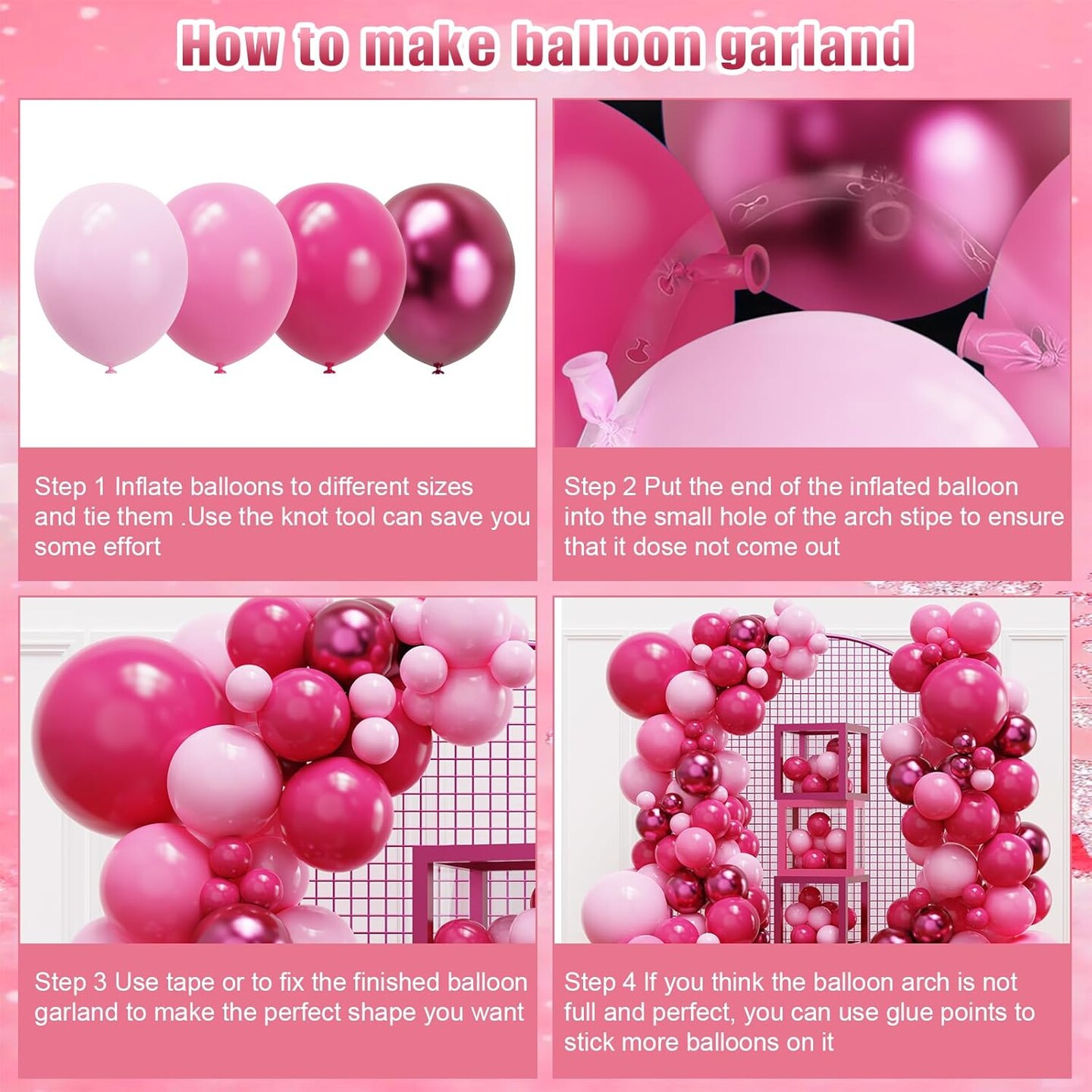 Pink Balloon Garland Arch Kit, Hot Pink Balloons Metallic Pink Balloon for Birthday,Princess, Wedding, Baby Shower, Valentine&#x27;s Day Party Decorations