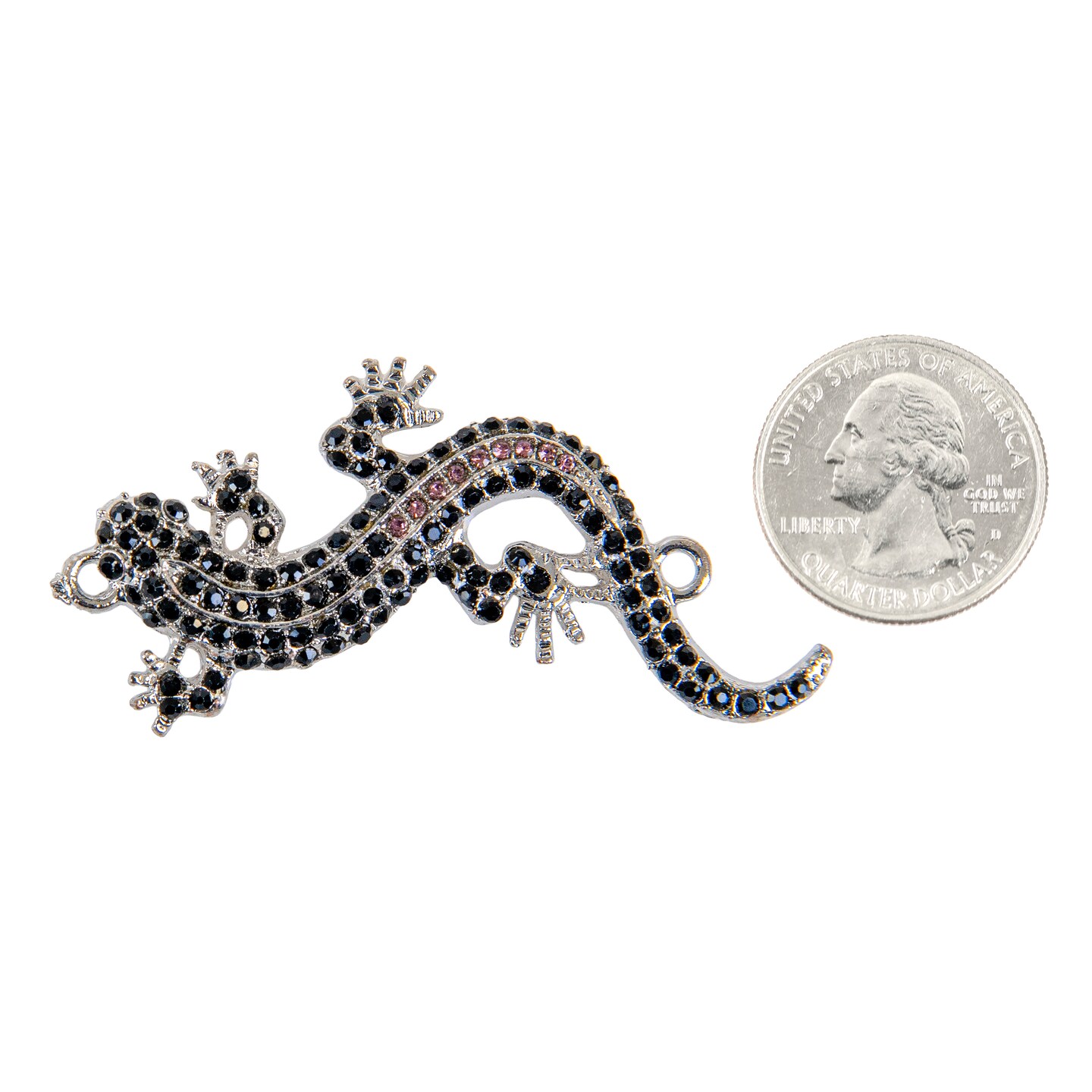 Black & Lavender Crystal Gecko Connector, Silver Plated Rhinestone