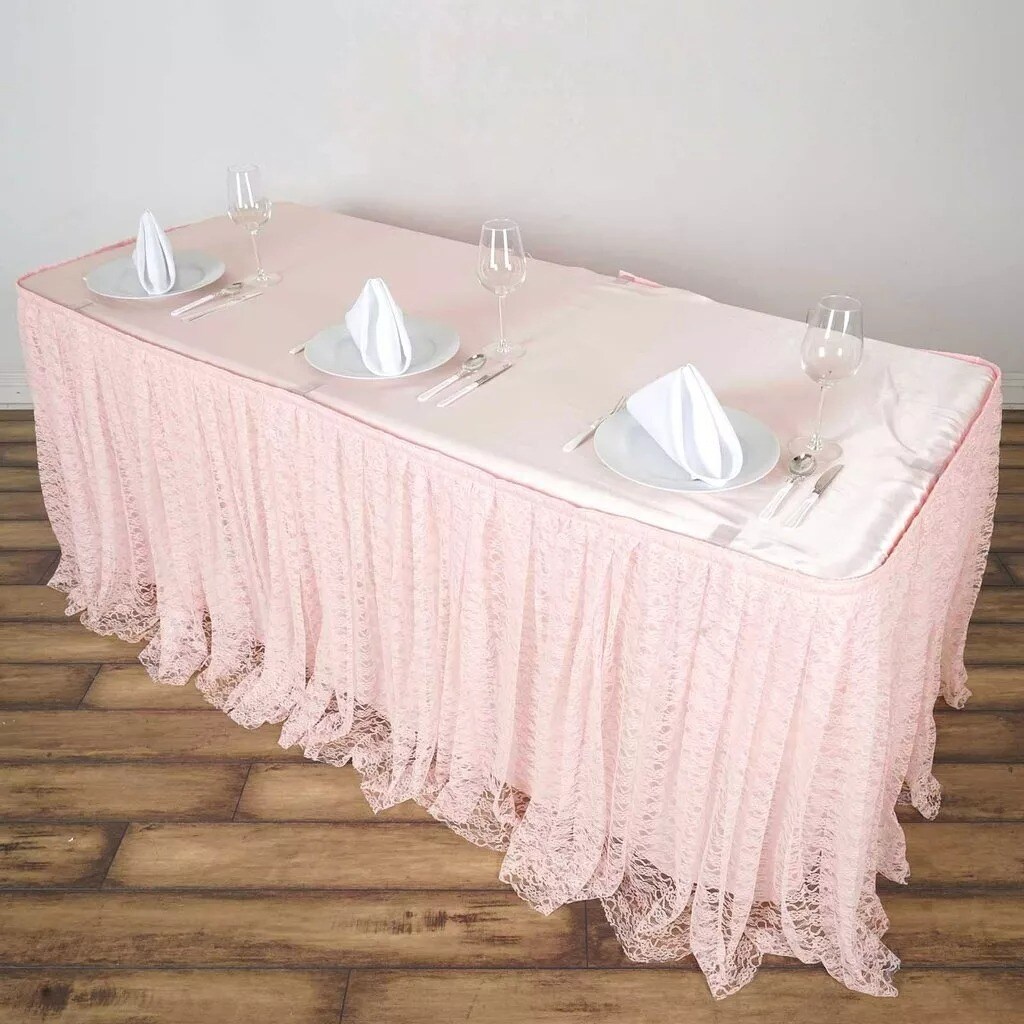 17 feet x 29&#x22; Blush LACE Banquet TABLE SKIRT TradeShow Wedding Party Catering