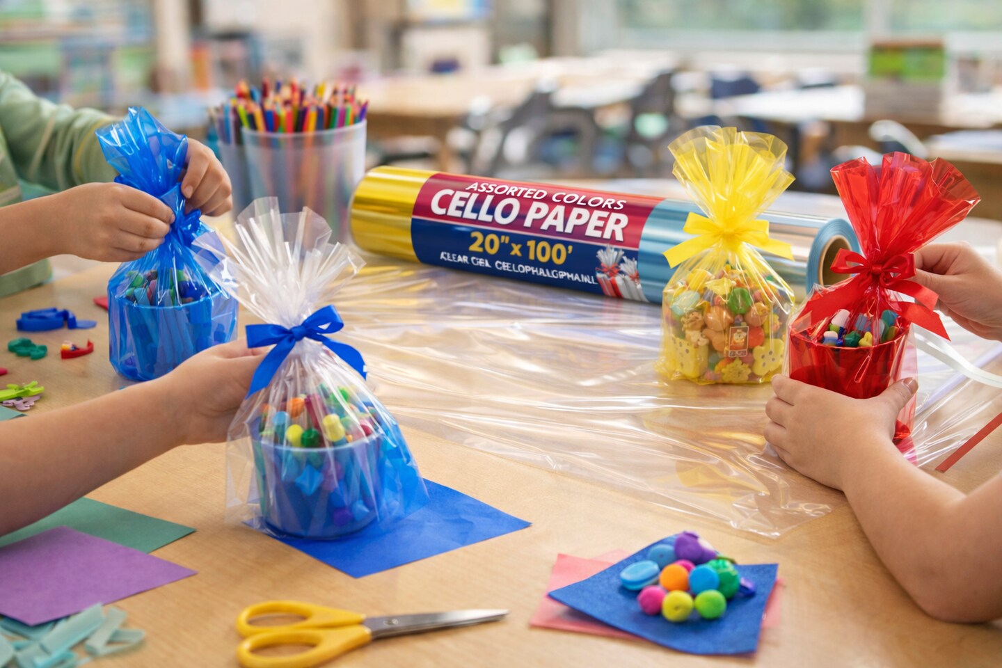 Clear Cello Paper Roll 20" x 100' | Cellophane Gift Wrap for Crafts, Baskets & Classroom Projects