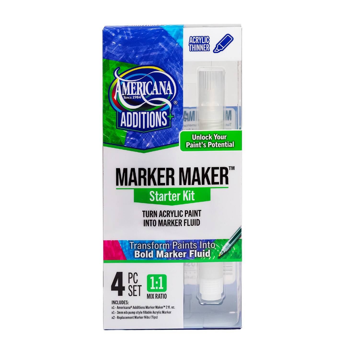Americana Additions - Marker Maker Starter Set - Fillable Acrylic Marker with Acrylic Marker Medium and Replacement nibs