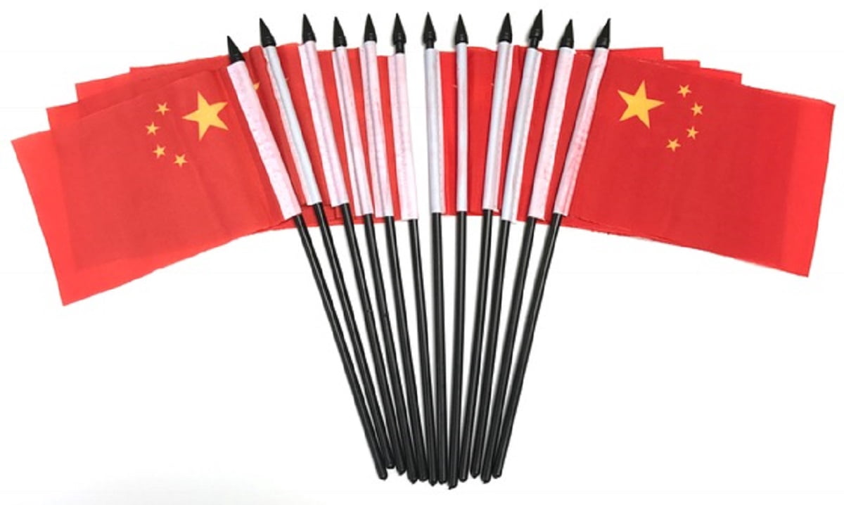 Pack of 12 China Mini Flags – 4"x6" Polyester Desk & Hand Waving Set