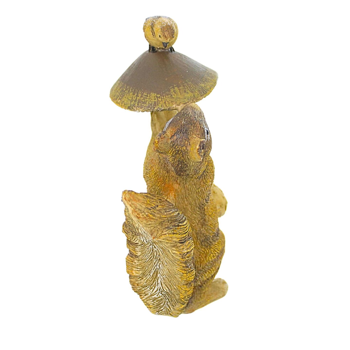 Roman 7.5 Inch Squirrel W/Mushroom & Bird Statue Summer Figurine , Lightweight Summer Decor Squirrel Garden
