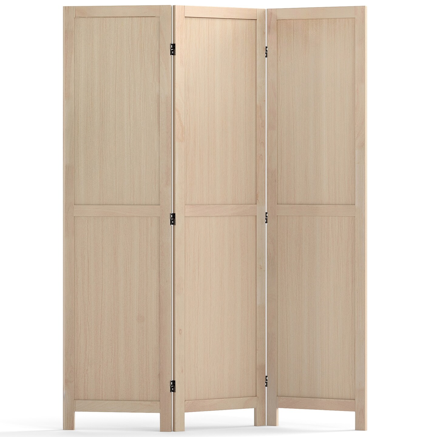 Beige Wood Room Divider Folding 3 Panel Privacy Screen Rubber Wood