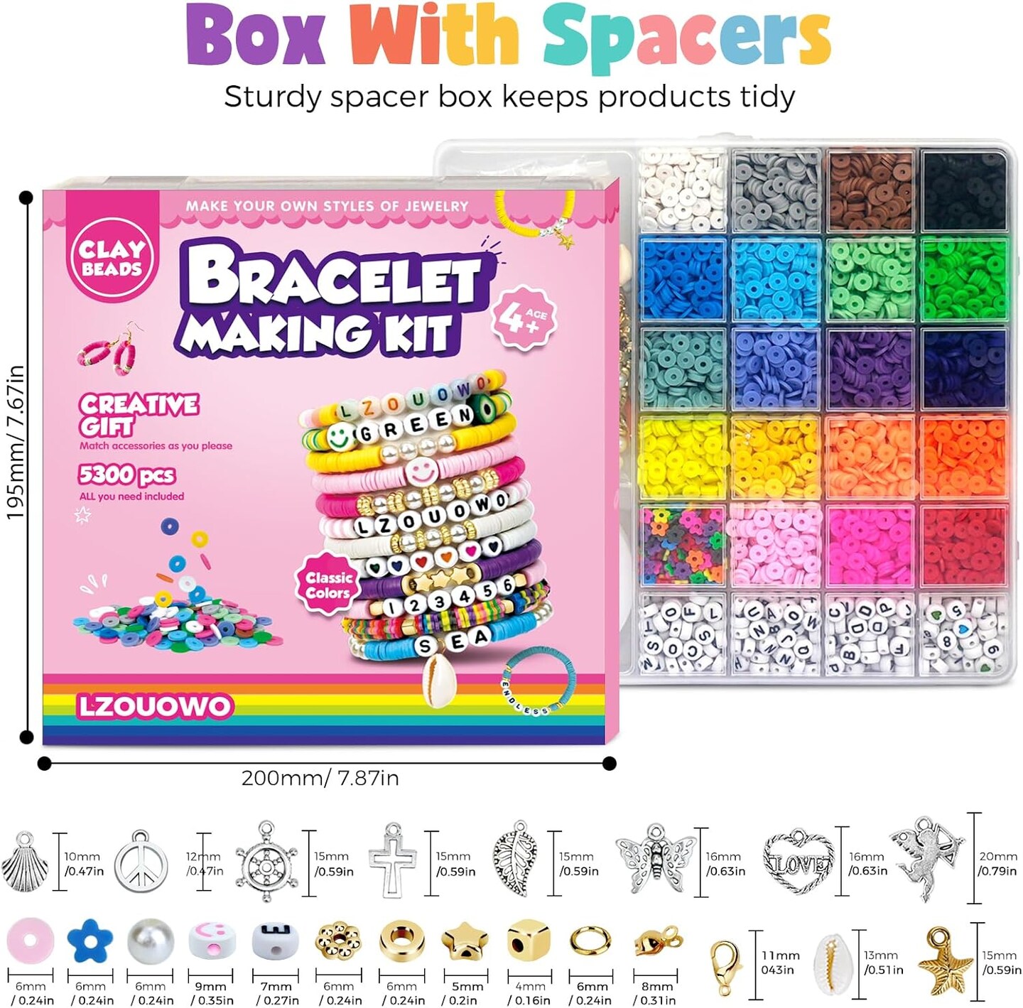 5300 Clay Beads Bracelet Making Aesthetic Kit, Polymer Heishi Preppy Letter Beads for Friendship Bracelet, Pearl Disc Beads Charms for Jewelry Making, DIY Creative Gift for Girls 8-12 Teens