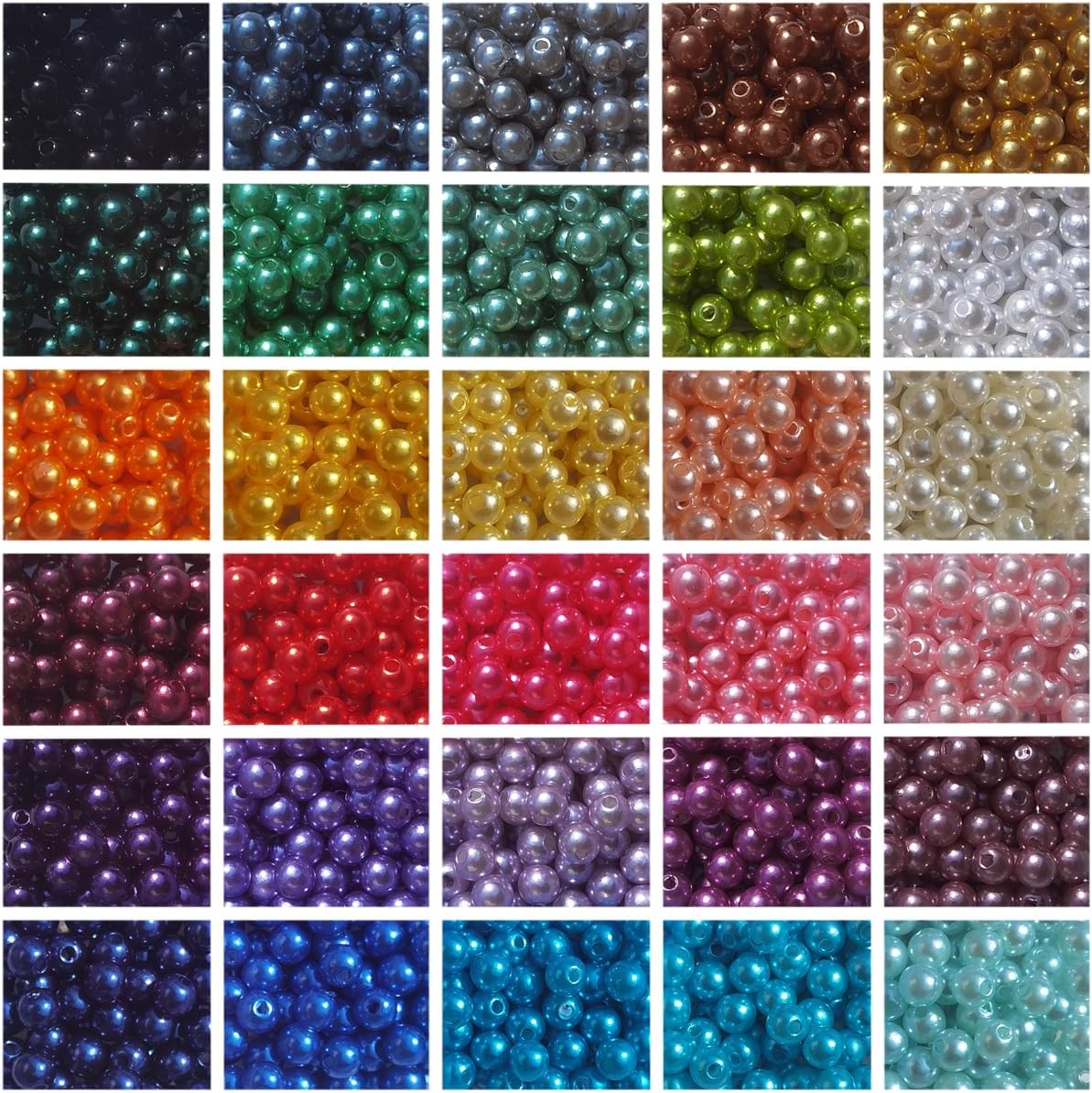 1800 Pieces 6mm Pearl Beads 30 Colors Plastic Spacers Beads for Jewelry Making and Crafting