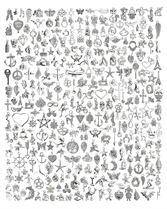 300 PCS Wholesale Bulk Lots Jewelry Making Charms Mixed Smooth Tibetan Silver Alloy Charms Pendants DIY for Bracelet Necklace Jewelry Making