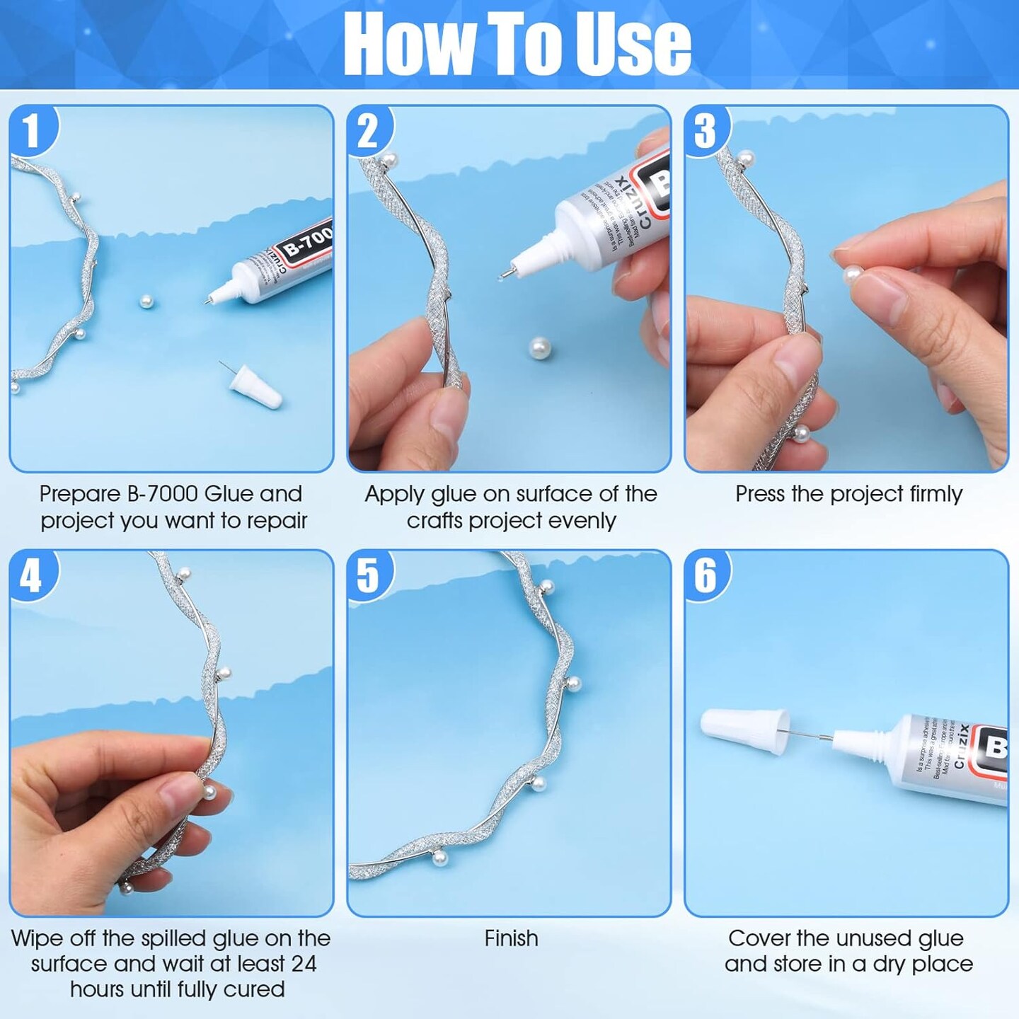B-7000 Glue Clear for Rhinestone Crafts, Jewelry and Bead Adhesive B7000 Semi Fluid High Viscosity Glues for Clothes Shoes Fabric Cell Phones Screen Repair Metal Stone Nail Art Glass