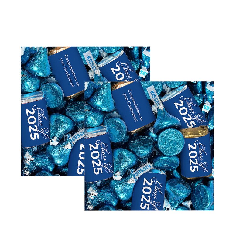 Blue Graduation Candy Favors Class of 2025 Hershey’s Miniatures & Kisses 256 Pc.