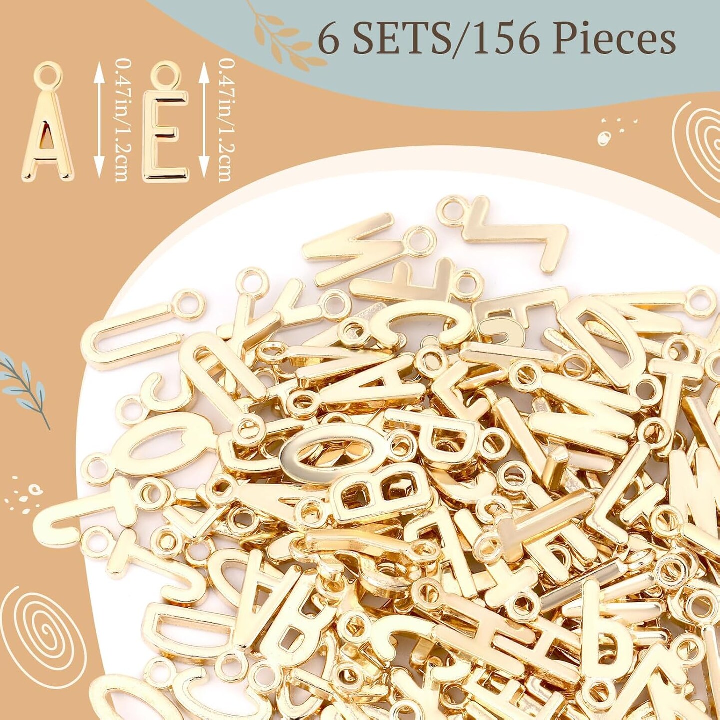 156Pcs/6 Sets Letter Charms - ABC Alphabet Charms DIY Bracelets &#x26; Necklaces with 200Pcs Jump Rings for Jewelry Making, KC Gold