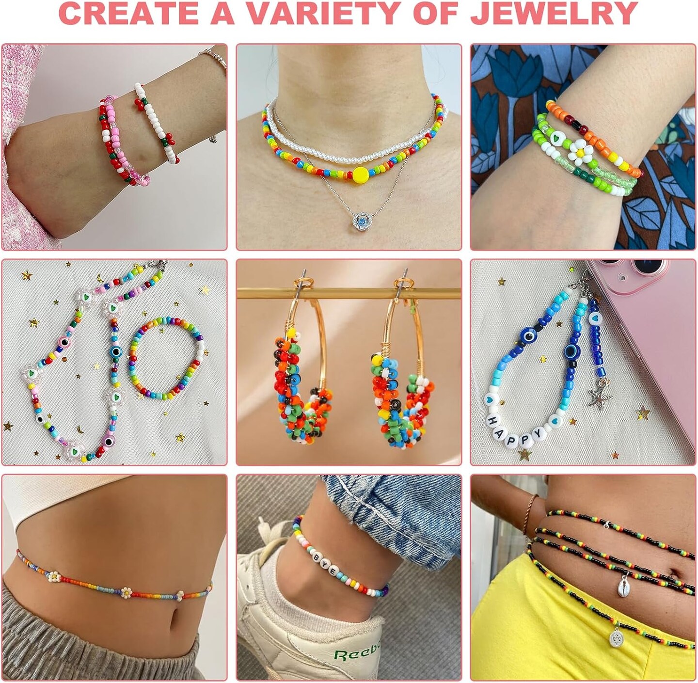 4mm Glass Seed Beads for Jewelry Bracelet Making Kit, Small Beads Friendship Bracelet Kit, Tiny Waist Beads with Letter Beads and Elastic String