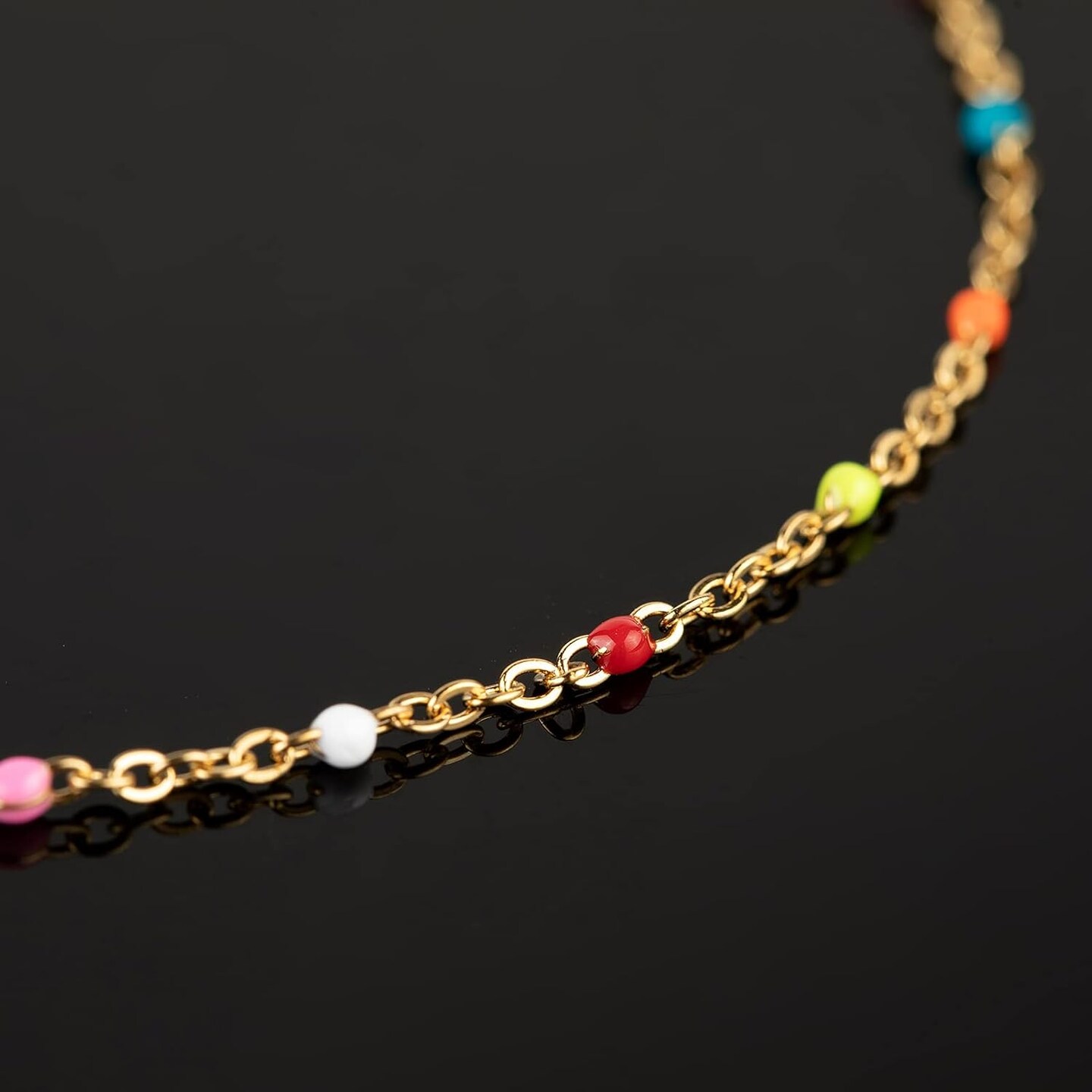 33 Feet/10 Meters Colorful Beaded Stainless Steel Jewelry Chain – Gold Plated Cable Link Chain for Jewelry Making – Includes 10 Lobster Clasps and 30 Jump Rings