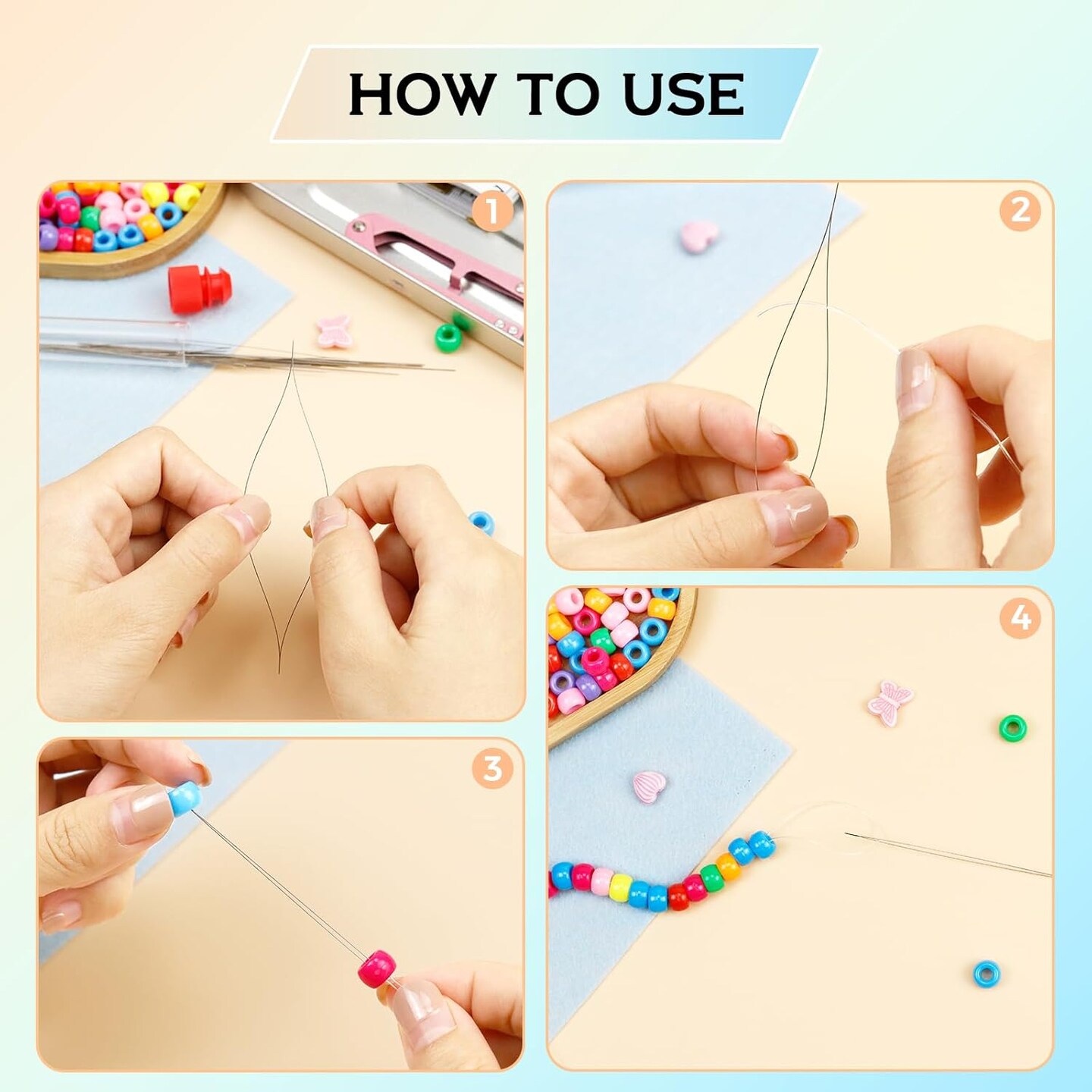 21 Pieces Beading Needles Set, 6 Sizes Seed Beads Needles Big Eye, Collapsible Beading Needles Set