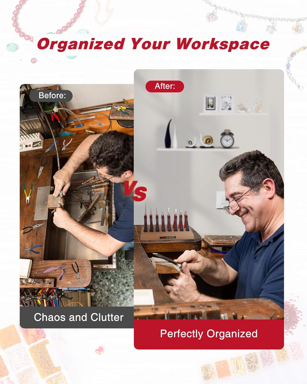 Jewelry Pliers 8PCS Set with Wood Pallet, NEWACALOX Jewelry Making Pliers Kit Tools