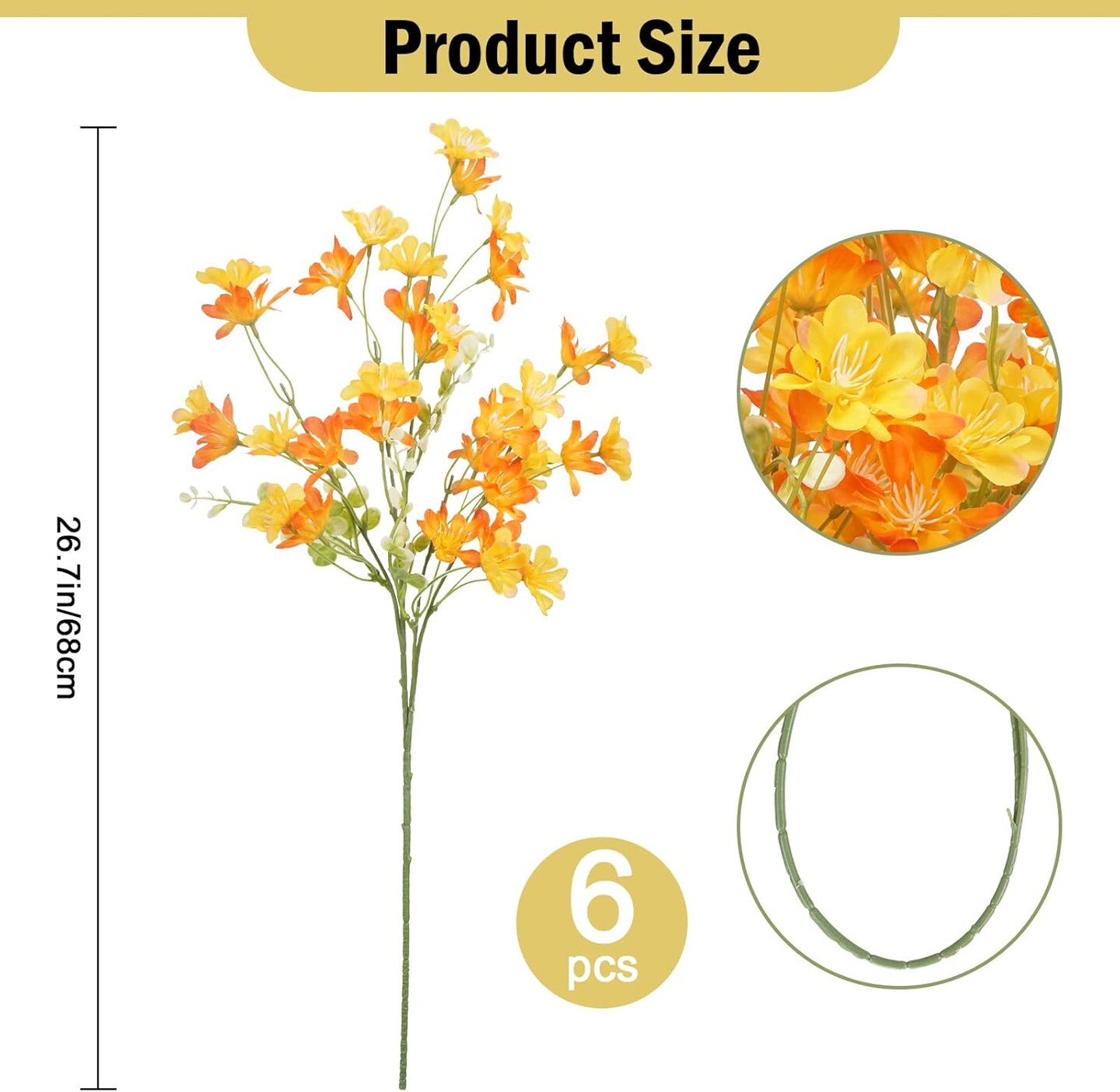 26.7&#x22; Long Stem Artificial Flowers - 6pcs Yellow Silk Flowers Fake Daisies for Tall Vase,Tall Fake Flowers Wildflowers for Indoor Home Decor Table Centerpiece Spring Arrangement