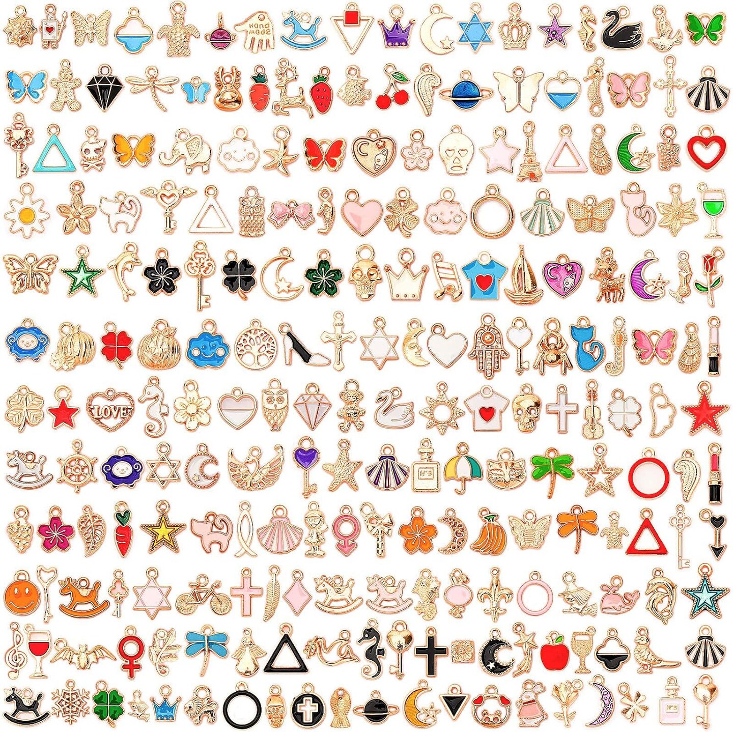 400Pcs Charms for Jewelry Making, Assorted Gold Enamel Charms Jewelry Bangle Charm Pendants Bracelet Necklace Earrings Making and Crafting