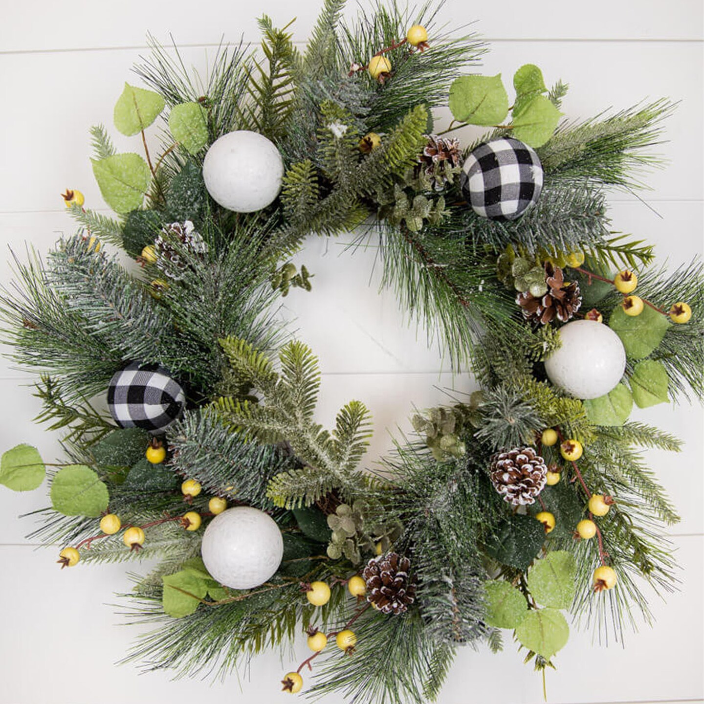 20” Christmas Pine Wreath with Ornaments, Pinecones & Berries Festive Holiday Door Decor