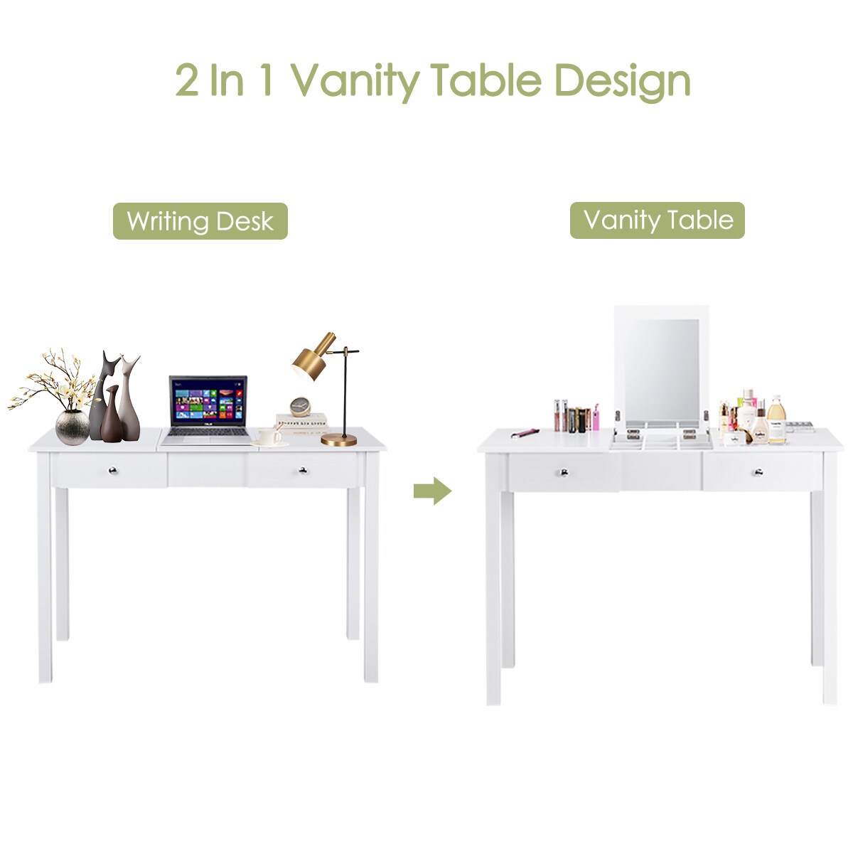 Costway Vanity Table Dressing Table Flip Top Desk Furniture White