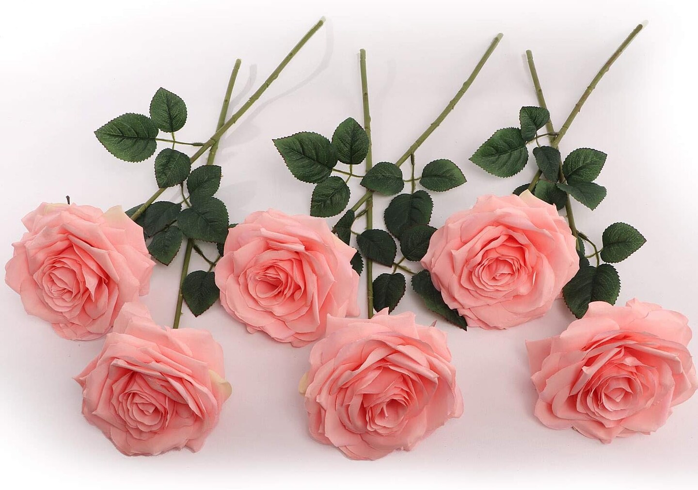 6-Pack 20&#x22; Pink Artificial Rose Stems &#x2013; Realistic Open Blooms &#x26; Lifelike Green Foliage