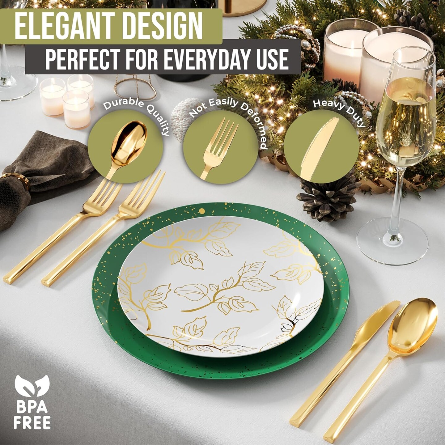 Gold Plastic Silverware Set Gold Silverware Disposable Forks and Spoons Disposable 120 Pack Plastic Utensils Set Knives & Spoons & Forks For Parties and Events