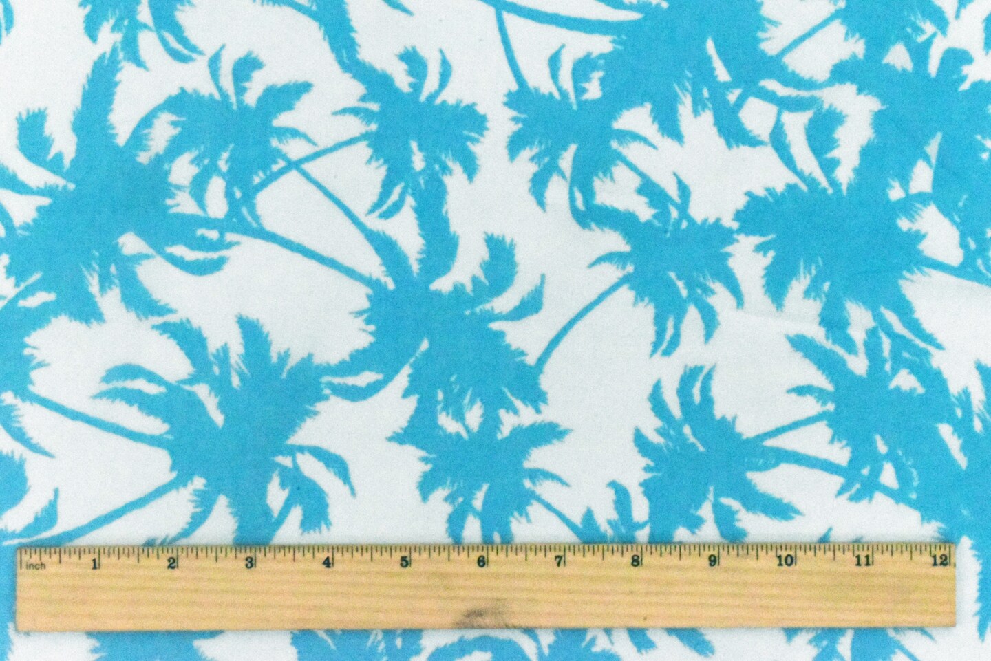 Aquatic Teal-Ivory Palm Tree Printed Crepe Chiffon Fabric By the Yard