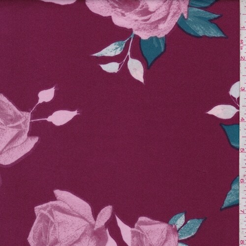 Magenta/Pink Floral Bloom Scuba Knit Fabric By the Yard