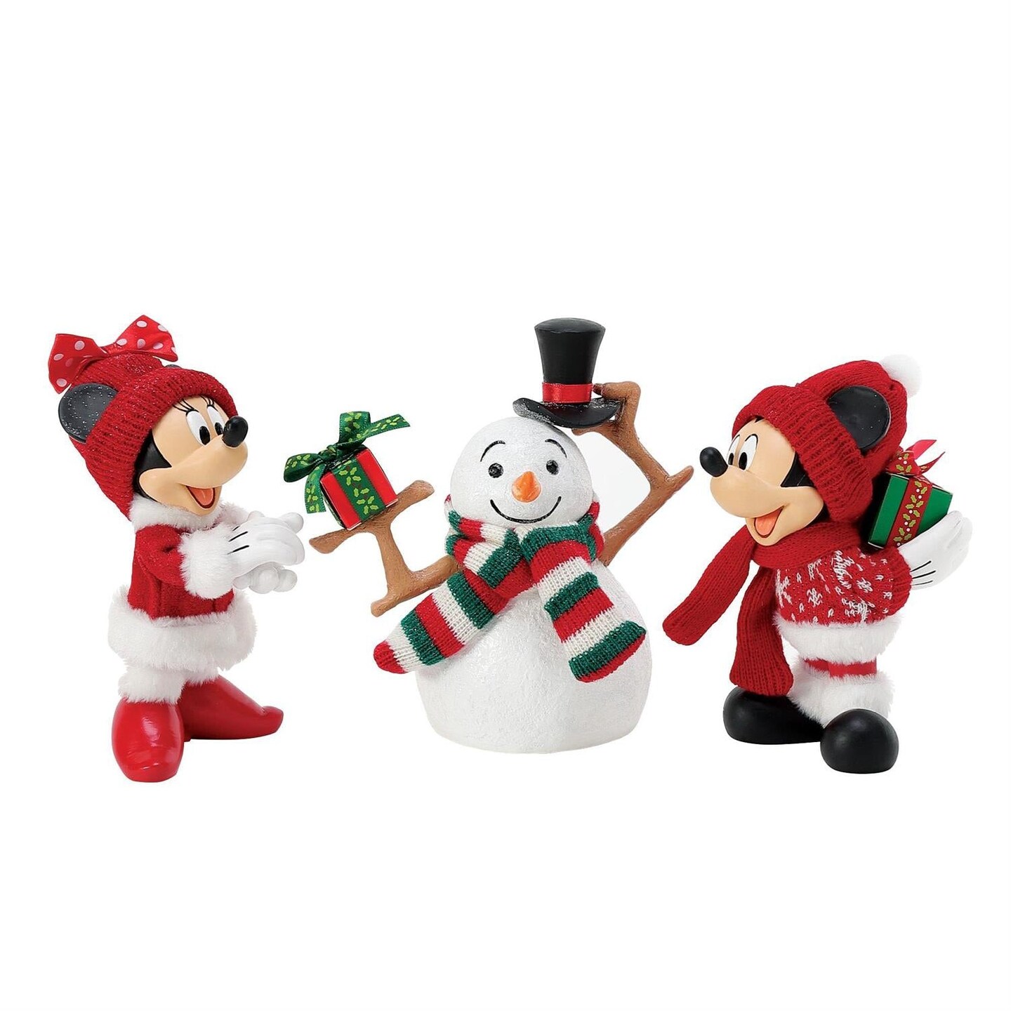6.5&#x22; Mickey and Minnie Mouse Christmas Decoration Set with Snowman - Disney Holiday Collectible