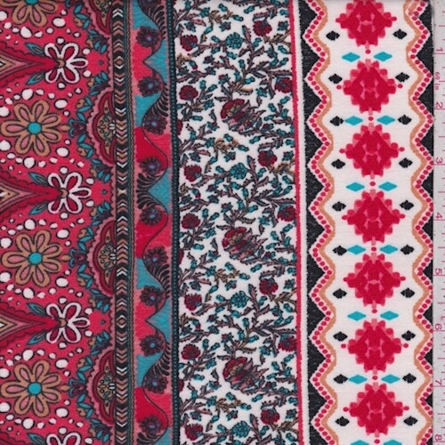 Coral/White/Red Stylized Stripe Jersey Knit Fabric By the Yard