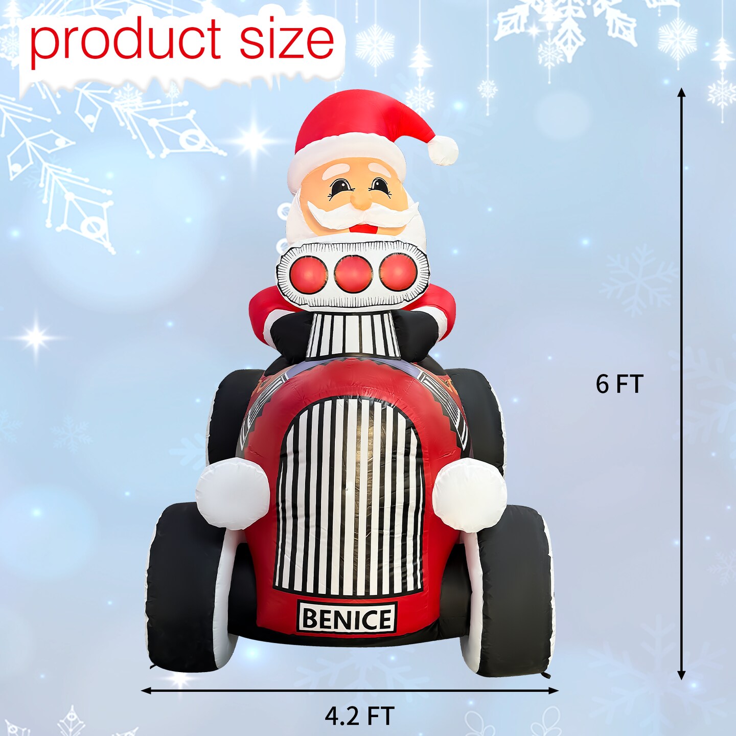 GOOSH 8FT Santa in Hot Rod Inflatable with LED Lights for Outdoor Christmas Yard D&#xE9;cor