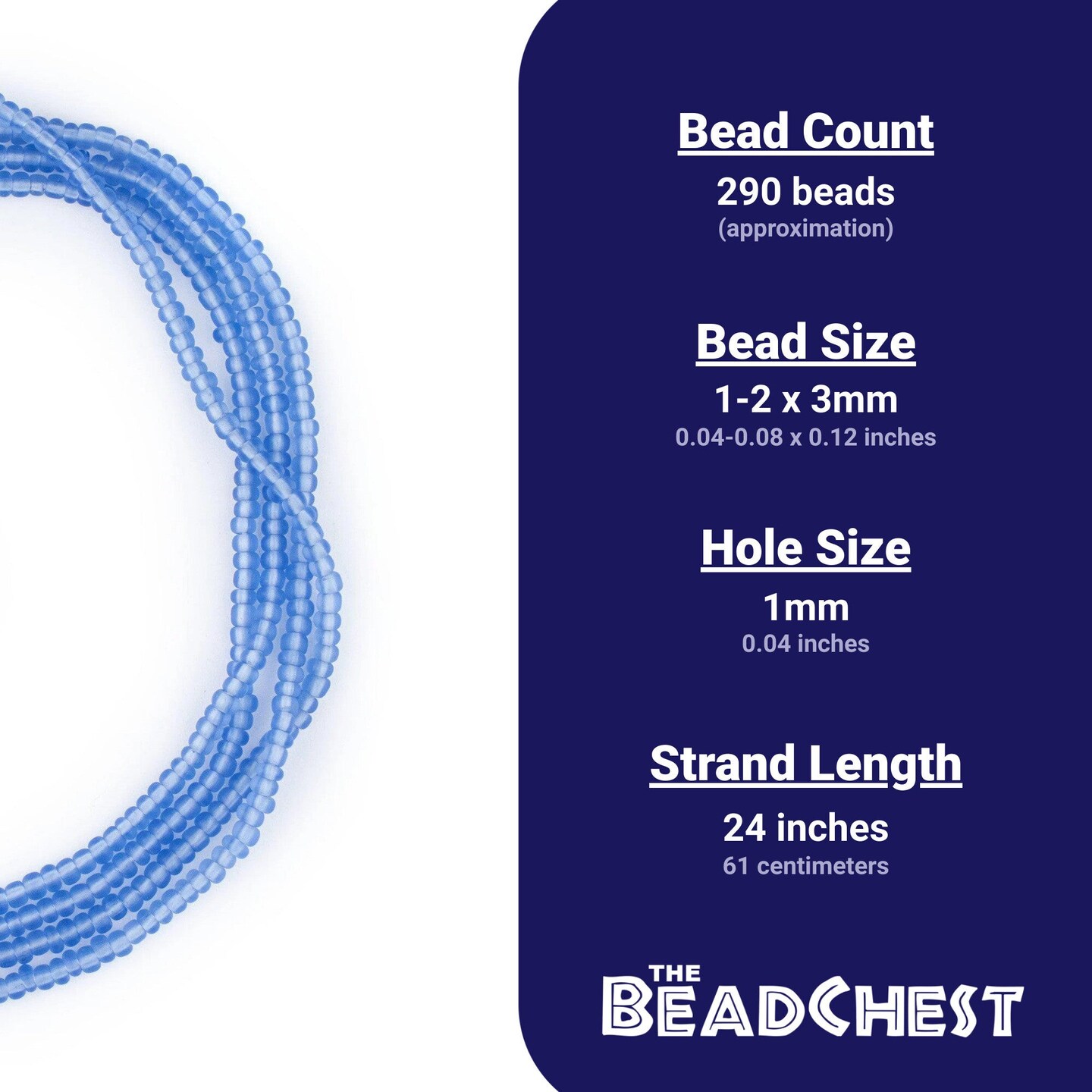 The Bead Chest Sky Blue Matte Glass Seed Beads (3mm) - 24 inch Strand of Quality Glass Beads
