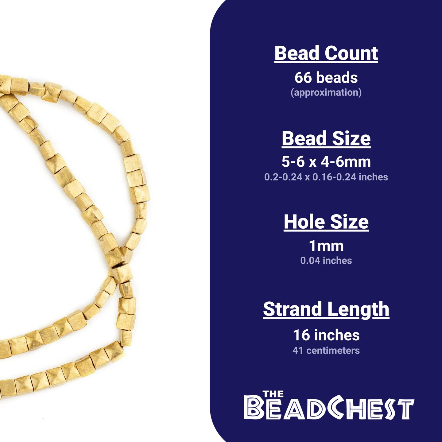 The Bead Chest Gold Flat Square Beads 6mm, Full Strand of Quality Metal Spacers for DIY Jewelry Design