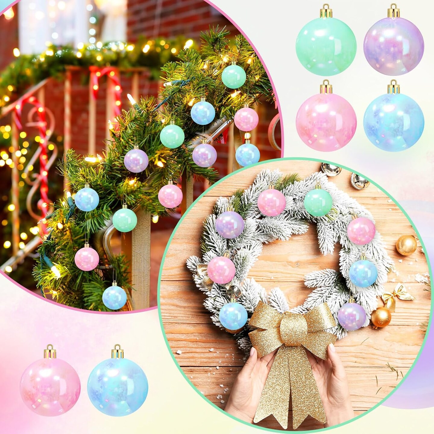24 Pcs Pastel Christmas Ball Ornaments 2.36 Inch