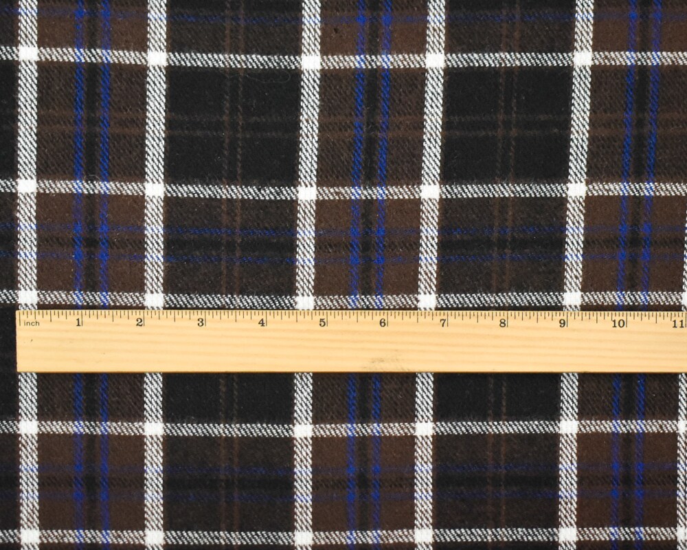 Brown-Bue-Multi Melton Poly-Wool Plaid Twill Woven Jacketing Fabric By the Yard