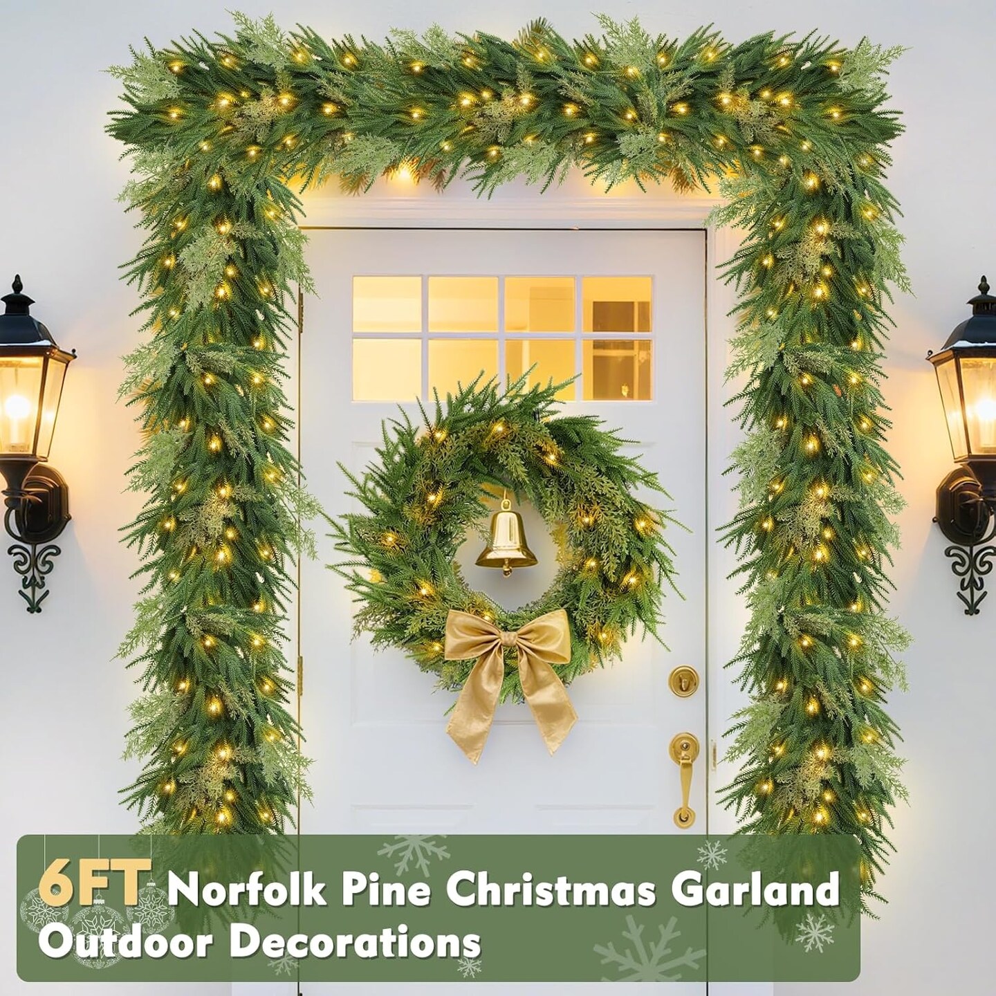6 Ft by 10 Inch Christmas Garland with Lights (Green)