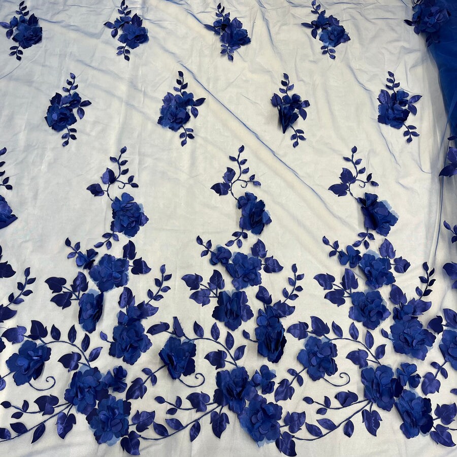 1 Yard - 3D Floral Lace Fabric Embroidered on 100% Polyester Soft Tulle Net Mesh | Lace USA - GD-010