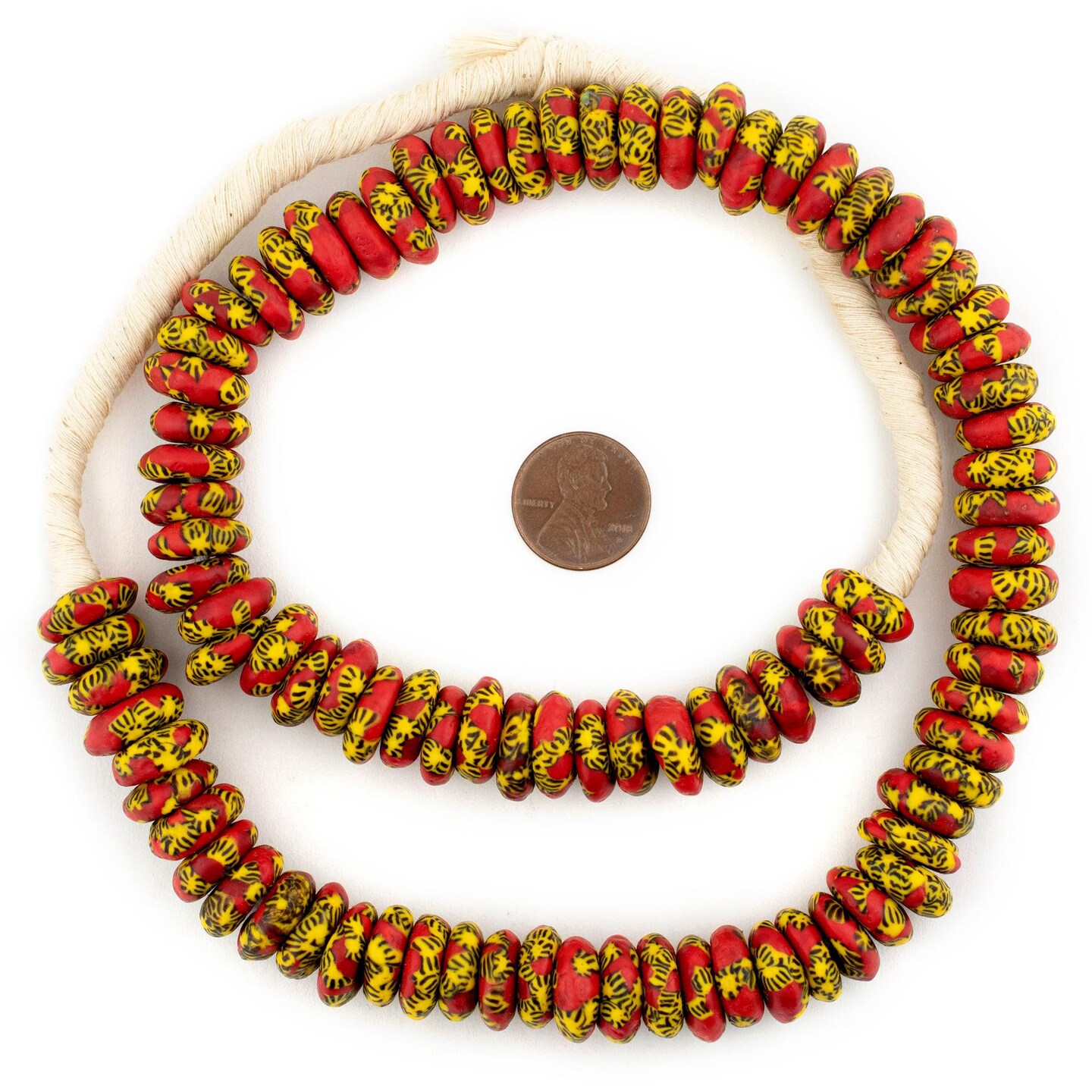 The Bead Chest Fused Rondelle Recycled Glass Beads 14mm Sun & Fire, 24-Inch Strand, Handmade in Ghana for Jewelry Making & Crafts | Approximately 95 Beads