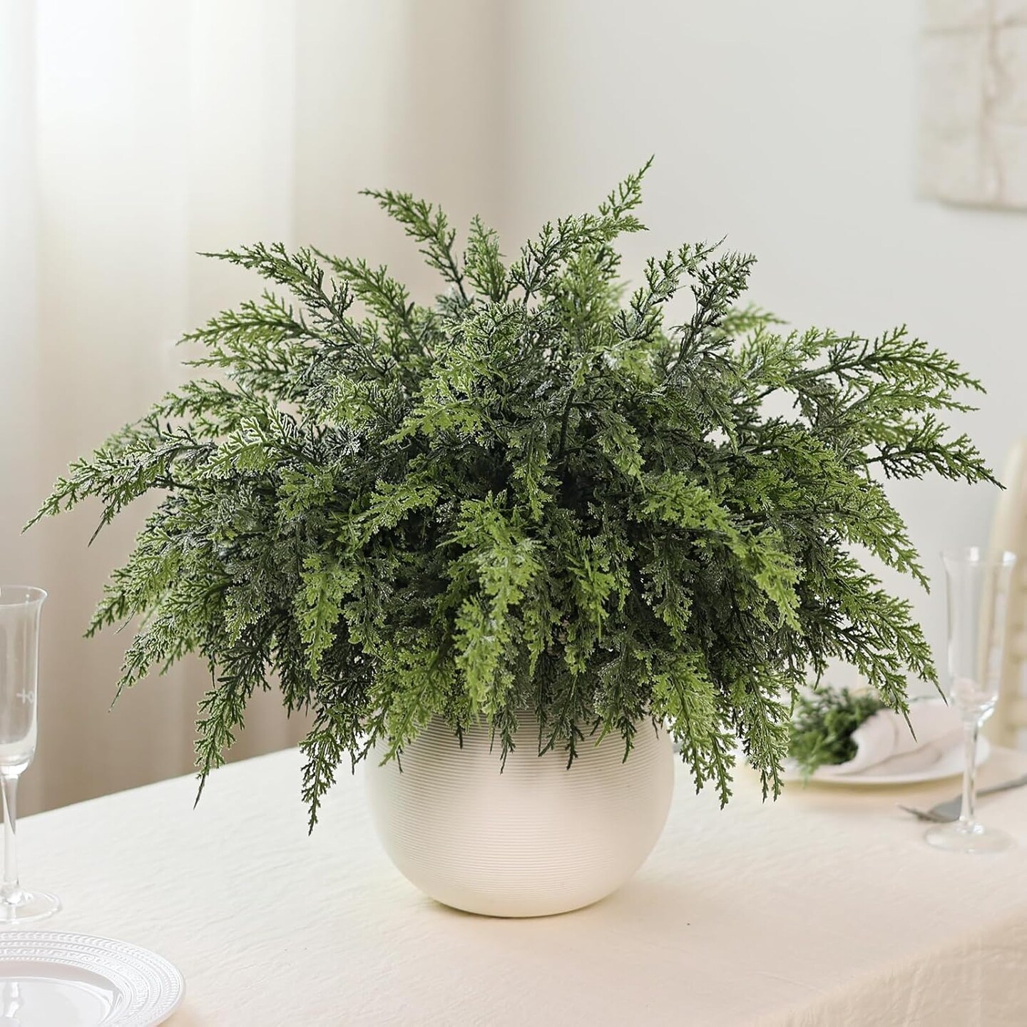 12 Pcs Artificial Cedar Branch Faux Greenery Plants Stem (Green) 8&#x22;D x 8&#x22;W x 18&#x22;H
